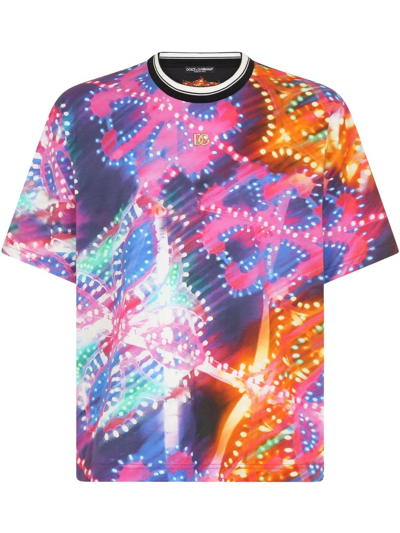 Dolce & Gabbana Illumination Print Cotton T-shirt In Blue