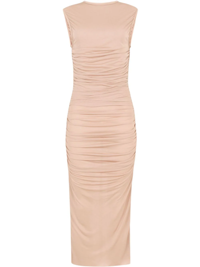Dolce & Gabbana Ruched Jersey Midi Dress In Neutrals