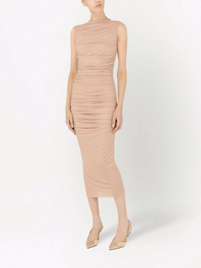 Dolce & Gabbana Ruched Jersey Midi Dress In Neutrals