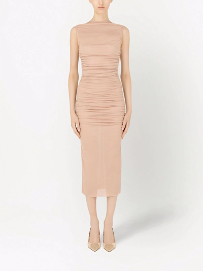 Dolce & Gabbana Ruched Jersey Midi Dress In Neutrals