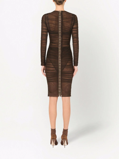 Shop Dolce & Gabbana Draped Tulle Midi Dress In Brown