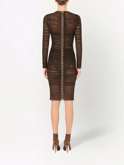 Dolce & Gabbana Ruched Tulle Dress In Brown