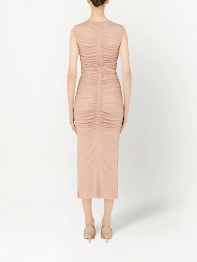Dolce & Gabbana Ruched Jersey Midi Dress In Neutrals