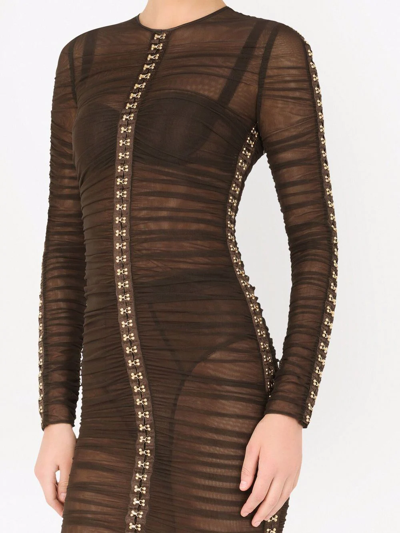 Shop Dolce & Gabbana Draped Tulle Midi Dress In Brown