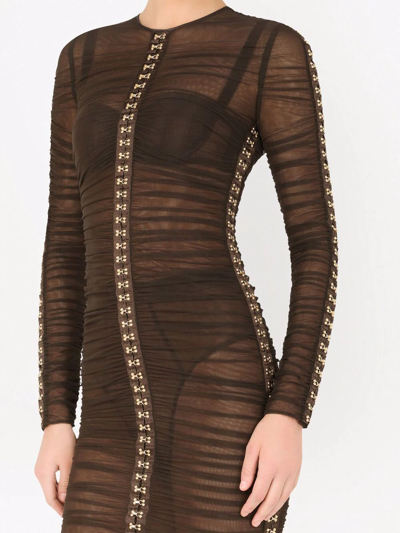 Dolce & Gabbana Ruched Tulle Dress In Brown