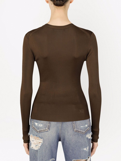 Shop Dolce & Gabbana Long-sleeve Ribbed Jumper In Brown
