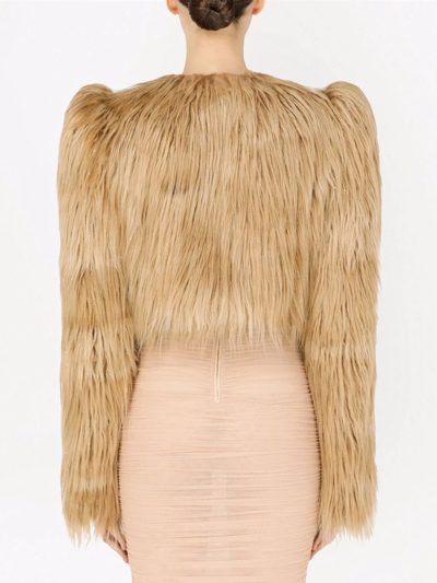 Shop Dolce & Gabbana Cropped Faux-fur Jacket In Neutrals