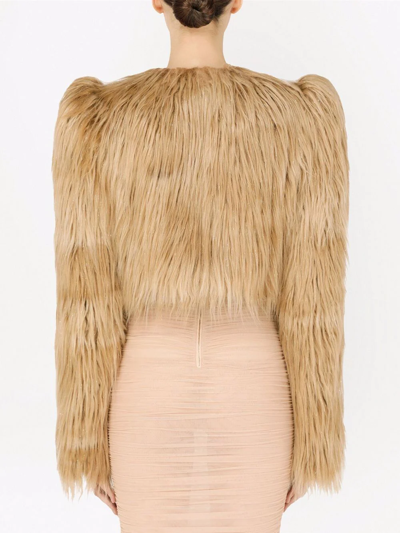 Dolce & Gabbana Faux-fur Cropped Jacket In Neutrals