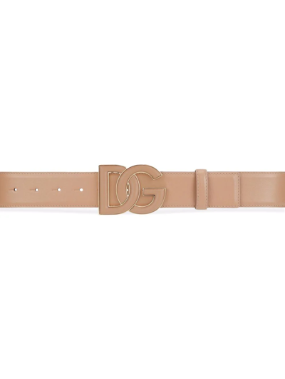 Shop Dolce & Gabbana Dg-logo Leather Belt In Neutrals