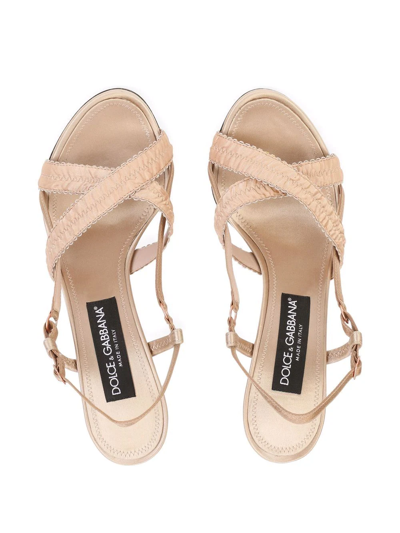 Dolce & Gabbana 105mm Ruched Satin Strappy Slingback Sandals In Brown