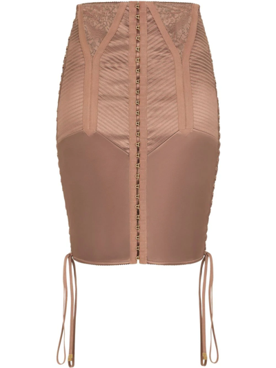 Dolce & Gabbana Short Satin Skirt With Laces And Eyelets In Black