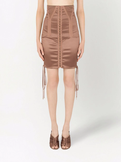 Dolce & Gabbana Short Satin Skirt With Laces And Eyelets In Black