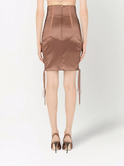 Dolce & Gabbana Short Satin Skirt With Laces And Eyelets In Black