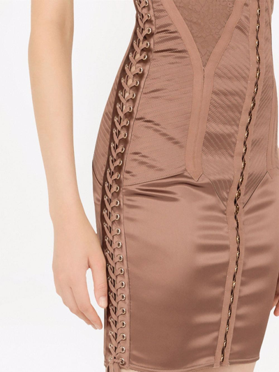 Dolce & Gabbana Short Satin Skirt With Laces And Eyelets In Black