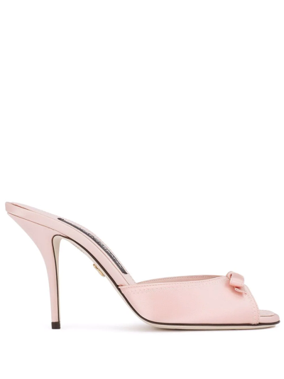 Shop Dolce & Gabbana Bow-embellished Mules In Pink