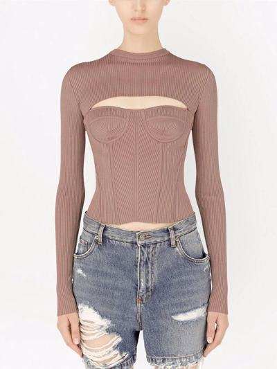 Dolce & Gabbana Corset-style Cut-out Top In Neutrals