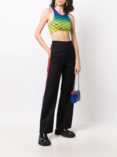 Off-white Layered Printed Crepe Bootcut Pants In Black