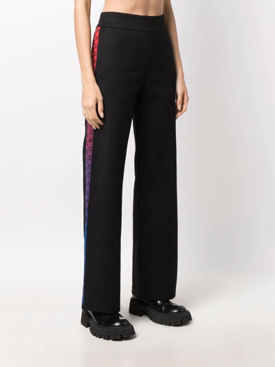 Off-white Layered Printed Crepe Bootcut Pants In Black