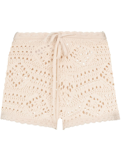 Shop Saint Laurent Drawstring Crochet Wool Shorts In Nude