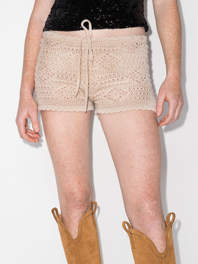 Shop Saint Laurent Drawstring Crochet Wool Shorts In Nude