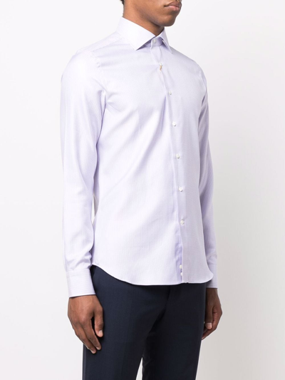 Shop Canali Waffle-effect Long-sleeved Shirt In Weiss