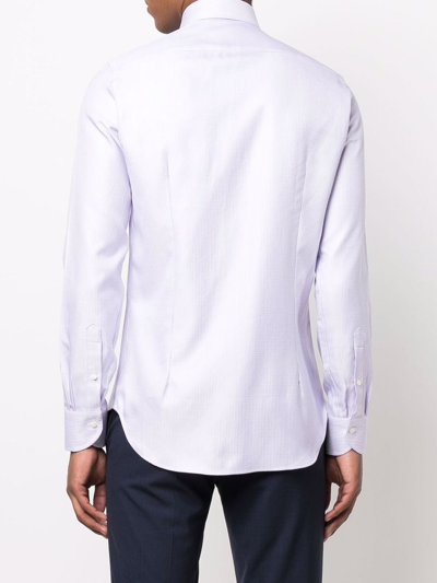 Shop Canali Waffle-effect Long-sleeved Shirt In Weiss