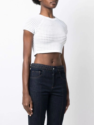 Shop Genny Open-knit Cropped Top In Weiss