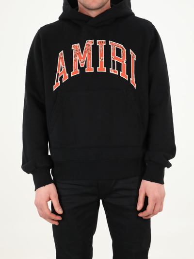 Shop Amiri Bandana Logo Hoodie In Black/orange