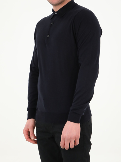 Shop John Smedley Blue Cotton Polo Shirt