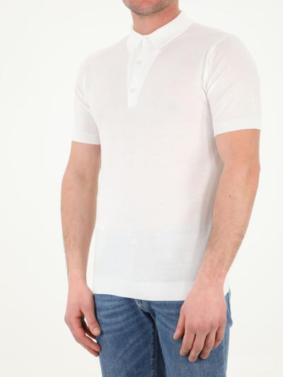 Shop John Smedley White Cotton Polo Shirt