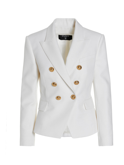 Shop Balmain Buttoned Tailored Blazer In White