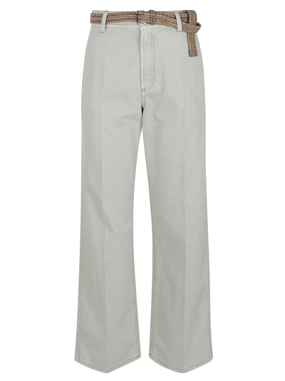 Shop Brunello Cucinelli Belted Straight Leg Trousers In Green