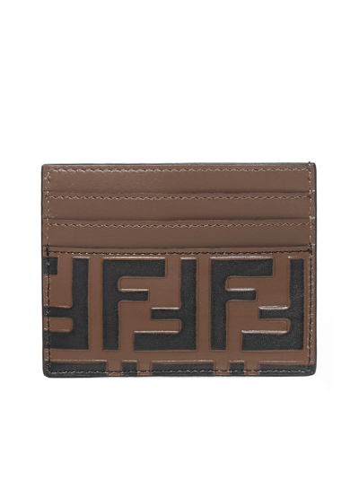 Shop Fendi Ff Motif Embossed Card Holder In Brown