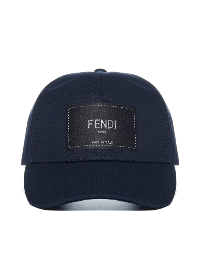 Shop Fendi Logo Patch Baseball Cap In Blue