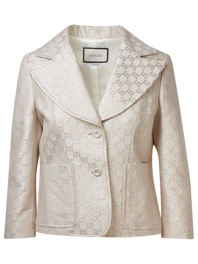 Shop Gucci Gg Jacquard Buttoned Jacket In White