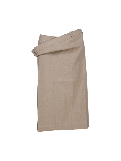 Shop Jacquemus Vela Draped Midi Pencil Skirt In Beige