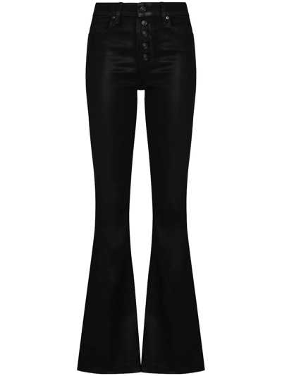 Shop Paige Lou Lou Flare-leg Jeans In Black Fog Luxe Coating