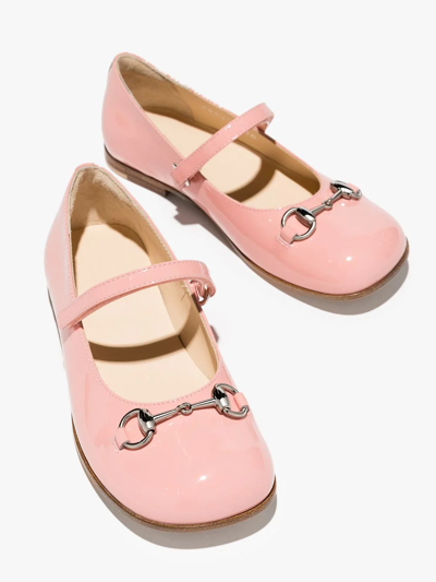Gucci Aisha Horsebit-embellished Patent-leather Shoes 5-8 Years In Pink