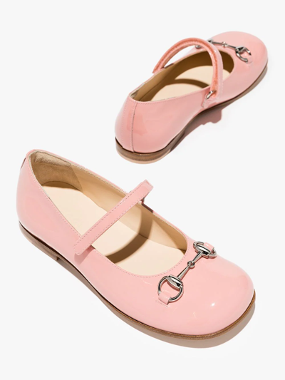 Gucci Aisha Horsebit-embellished Patent-leather Shoes 5-8 Years In Pink