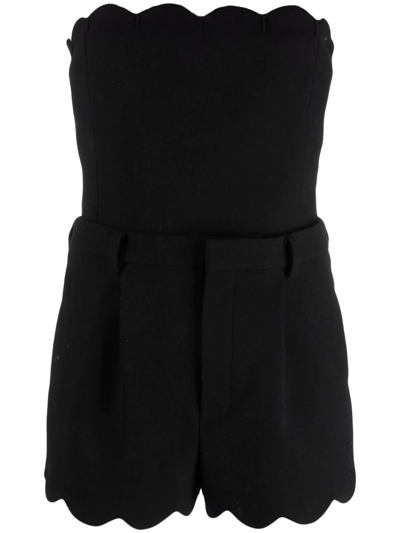 Shop Saint Laurent Scallop-edge Strapless Playsuit In Black