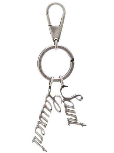 Shop Saint Laurent Logo Charm Keyring In Silver