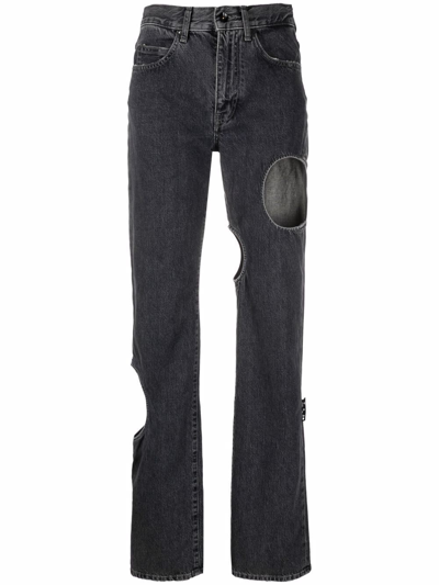 Off-white Meteor Grey Cut-out Straight-leg Jeans In Grey