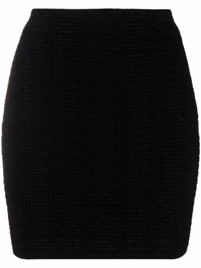 Shop Balmain Monogram-knit Mini Skirt In Black