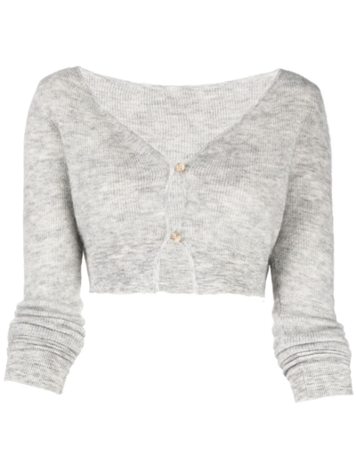 Shop Jacquemus Alzou Fine-ribbed Knitted Cardigan In Grey