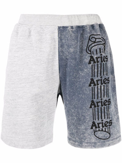 Shop Aries Logo Print Colour-block Track Shorts In Grey