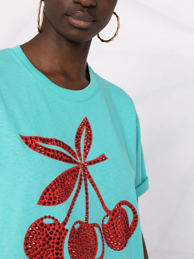 Shop Gucci Crystal-embellished Cherry-motif T-shirt In Blue