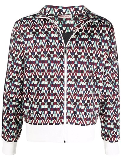 Valentino Stripe-detail Optical Print Jacket In Blue
