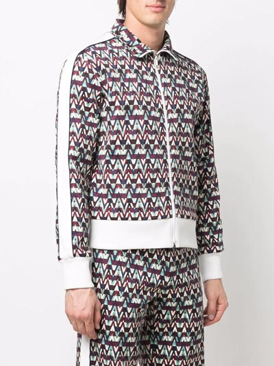 Valentino Stripe-detail Optical Print Jacket In Blue