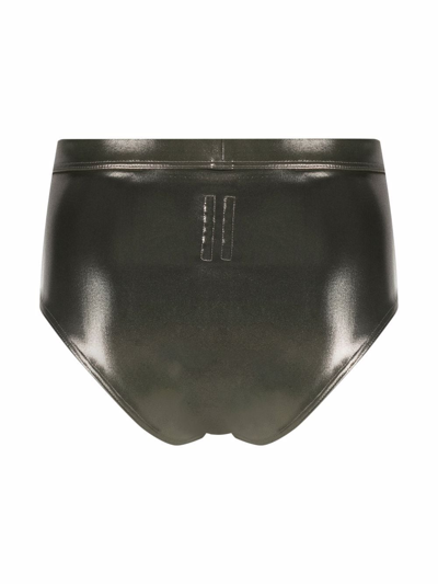 Shop Rick Owens High-shine Swimming Trunks In Gold