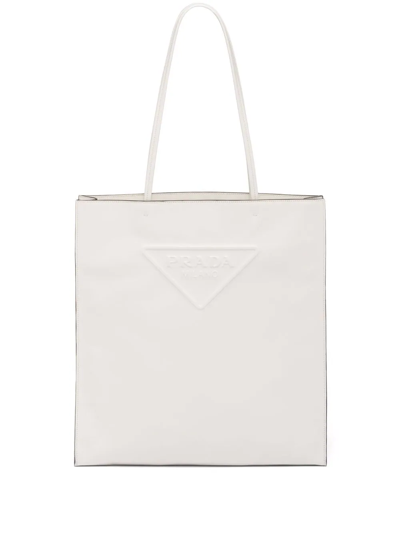 Shop Prada Small Saffiano Leather Tote Bag In White